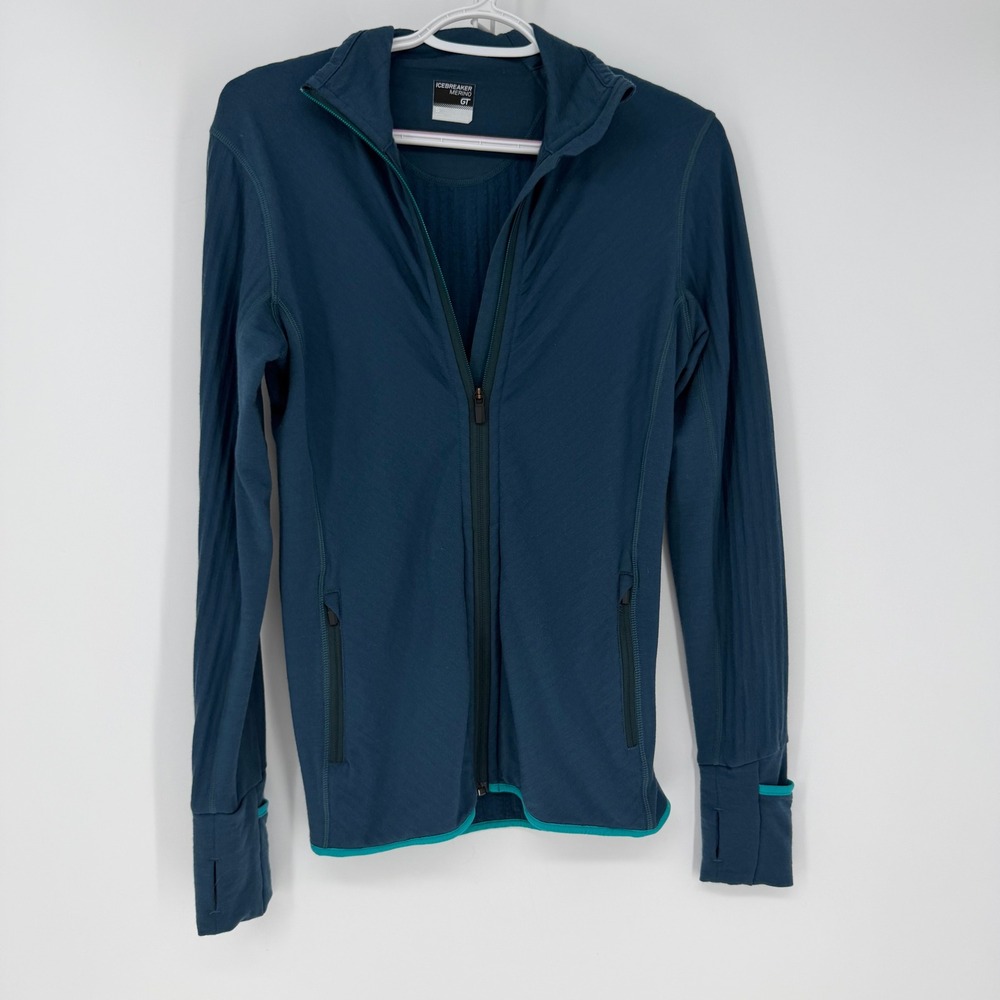 Icebreaker Full Zip Jacket Womens Small Blue Merino Wool GT Thumbhole‎ Gorpcore